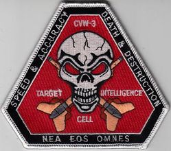 Carrier Air Wing 3 (CVW-3) Target & Intelligence Cell
Established as Saratoga Air Group on 1 Jul 1938. Redesignated Carrier Air Group THREE (CVG-3) on 25 Sep 1943; Attack Carrier Air Group THREE (CVAG-3) on 15 Nov 1946; Carrier Air Group THREE (CVG-3) on 1 Sep 1948; Carrier Air Wing THREE (CVW-3) on 20 Dec 1963-.
