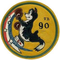 90th Fighter Squadron, Single Engine
Constituted as 90 Pursuit Squadron (Interceptor) on 13 Jan 1942. Activated on 9 Feb 1942. Redesignated as: 90th Fighter Squadron on 15 May l942; 90 Fighter Squadron (Single Engine) on 1 Jul 1942; 90 Fighter Squadron, Single Engine, on 28 Feb 1944. Inactivated on 3 Nov 1945.

Emblem. Approved on 19 Jan 1945. CBI made painted multi piece leather.

Stations. Selfridge Field, MI, 9 Feb 1942; Newark, NJ, 24 Jun 1942; La Guardia Aprt, NY, 27 Aug 1942; Mitchel Field, NY, 27 Feb-30 Apr 1943; Karachi, India, 28 Jun 1943; Jorhat, India, c. 12 Sep 1943; Moran, India, Mar 1944; Tingkawk Sakan, Burma, 27 Aug 1944; Myitkyina, Burma, 21 Jan 1945; Moran, India, 5 May 1945; Dudhkundi, India, 30 May-6 Oct 1945; Camp Kilmer, NJ, 1-3 Nov 1945.

