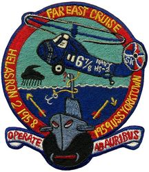 Helicopter Anti-submarine Squadron 2 (HS-2) Far East Cruise 1958-1959
Established as Helicopter Antisubmarine Squadron TWO (HS-2) "Golden Falcons" on 7 Mar 1952. Redesignated Helicopter Sea Combat Squadron TWELVE (HSC-12) on 1 Jan 2009-.

1 Nov 1958-21 May 1959, USS Yorktown (CV-10), Sikorsky HSS-1 Seabat


