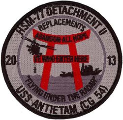 Helicopter Maritime Strike Squadron 77 (HSM-77) Detachment 2 2013
Established as Helicopter Anti-Submarine Squadron Light FOUR SEVEN (HSL-47) on 25 Sep 1987; Redesignated Helicopter Maritime Strike Squadron 77 (HSM-77) on 2 Apr 2009-.
Sikorsky MH-60R Seahawk, 2009-.

