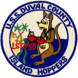 LST-758 USS Duval County 
Class & type: LST-542-class tank landing ship 
Builder: American Bridge Company, Ambridge, Pennsylvania 
Laid down: 5 Jun 1944 
Launched: 25 Jul 1944 
Commissioned: 19 August 1944 
Decommissioned: 13 July 1946 
Recommissioned: 3 Nov 1950 
Decommissioned: 28 Oct 1969 
Renamed: USS Duval County (LST-758), 1 Jul 1955 
Struck: 1 Nov 1976 
Fate: Sold, 18 August 1981 

