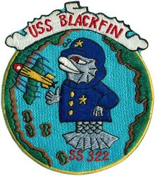 SS-322 USS Blackfin
Class and type: Balao-class diesel-electric submarine
Builder: Electric Boat Company, Groton, CT
Laid down: 10 Jun 1943
Launched: 12 Mar 1944
Commissioned: 4 Jul 1944
Decommissioned: 19 Nov 1948
Recommissioned: 15 May 1951
Decommissioned: 15 Sep 1972
Struck: 15 Sep 1972
Fate: Sunk as target off San Diego, CA, 13 May 1973
Displacement:	
1,526 long tons (1,550 t) surfaced
2,424 tons (2,463 t) submerged
Length. 	311 ft 9 in (95.02 m)
Beam. 27 ft 3 in (8.31 m)
Draft. 16 ft 10 in (5.13 m) maximum
Propulsion:	
4 × General Motors Model 16-278A V16 diesel engines driving electrical generators
2 × 126-cell Sargo batteries
4 × high-speed General Electric electric motors with reduction gears
2 × propellers
5,400 shp (4.0 MW) surfaced
2,740 shp (2.0 MW) submerged
Speed:	
20.25 knots (38 km/h) surfaced
8.75 knots (16 km/h) submerged
Range. 11,000 nautical miles (20,000 km) surfaced at 10 knots (19 km/h)
Endurance:	
48 hours at 2 knots (3.7 km/h) submerged
75 days on patrol
Test depth. 400 ft (120 m)
Complement. 10 officers, 70–71 enlisted
Armament:	
10 × 21-inch (533 mm) torpedo tubes
6 forward, 4 aft
24 torpedoes
1 × 5-inch (127 mm) / 25 caliber deck gun
Bofors 40 mm and Oerlikon 20 mm cannon
General characteristics (Guppy IA)
Displacement:	
1,830 tons (1,859 t) surfaced
2,440 tons (2,479 t) submerged
Length. 307 ft 7 in (93.75 m)
Beam. 27 ft 4 in (8.33 m)
Draft. 17 ft (5.2 m)
Propulsion:	
Snorkel added
Batteries upgraded to Sargo II
Speed:	
Surfaced:
17.3 knots (32.0 km/h) maximum
12.5 knots (23.2 km/h) cruising
Submerged:
15.0 knots (27.8 km/h) for ½ hour
7.5 knots (13.9 km/h) snorkeling
3.0 knots (5.6 km/h) cruising
Range. 17,000 nmi (31,000 km) surfaced at 11 knots (20 km/h)
Endurance. 36 hours at 3 knots (6 km/h) submerged
Complement:	
10 officers
5 petty officers
64–69 enlisted men
Armament:	
10 × 21 inch (533 mm) torpedo tubes  (six forward, four aft)
all guns removed


