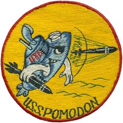 SS-486 USS Pomodon
Namesake. The Pomodon (an obsolete synonym for Hemilutjanus) genera of snapper
Builder. Portsmouth Naval Shipyard, Kittery, ME
Laid down. 29 Jan 1945
Launched. 12 Jun 1945
Commissioned. 11 Sep 1945
Decommissioned. 1 Apr 1955
Recommissioned. 2 Jul 1955
Decommissioned. 1 Aug 1970
Stricken . 1 Aug 1970
Fate. Sold for scrap, 26 Jan 1972
Class and type. Tench-class diesel-electric submarine
Displacement:
1,570 tons (1,595 t) surfaced
2,414 tons (2,453 t) submerged
Length. 311 ft 8 in (95.00 m)
Beam. 27 ft 4 in (8.33 m)
Draft. 17 ft (5.2 m) maximum
Propulsion:
4 × Fairbanks-Morse Model 38D8-⅛ 10-cylinder opposed piston diesel engines driving electrical generators
2 × 126-cell Sargo batteries
2 × low-speed direct-drive Elliott electric motors
two propellers
5,400 shp (4.0 MW) surfaced
2,740 shp (2.0 MW) submerged
Speed. 20.25 knots (38 km/h) surfaced; 8.75 knots (16 km/h) submerged
Range. 11,000 nautical miles (20,000 km) surfaced at 10 knots (19 km/h)
Endurance. 48 hours at 2 knots (3.7 km/h) submerged; 75 days on patrol
Test depth. 400 ft (120 m)
Complement. 10 officers, 71 enlisted
Armament:
10 × 21-inch (533 mm) torpedo tubes, 6 forward, 4 aft)
28 torpedoes
1 × 5-inch (127 mm) / 25 caliber deck gun
Bofors 40 mm and Oerlikon 20 mm cannon

