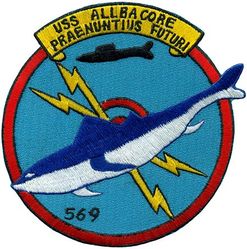 AGSS-569 USS Albacore
Namesake. The Albacore, a species of tuna of the order Scombriformes
Ordered. 24 Nov 1950
Builder Portsmouth Naval Shipyard of Kittery, Maine
Builder Portsmouth Naval Shipyard of Kittery, Maine
Laid down. 15 Mar 1952
Launched. 1 Aug 1953
Commissioned. 6 Dec 1953
Decommissioned. 9 Dec 1972
Stricken. 1 May 1980
Motto. Praenuntius Futuri ("Forerunner of the Future")
Status. Donated as a museum and memorial in Portsmouth, NH
General characteristics: Final Phase 4 Configuration:
Class and type. research submarine
Displacement. 1606.62 tons surface 1823.51 tons submerged
Length. 205 ft 4.75 in (62.6047 m) Length between perpendiculars 200 ft 0 in (60.96 m)
Beam. 27 ft 3.75 in (8.3249 m)
Draft. Forward 19 ft 1 in (5.82 m) Aft 22 ft 3 in (6.78 m)
Propulsion. Two 7,500 shp, counter-rotating electric motors, Two 1,000 bhp/817 kW diesel/electric generators
Speed: 25 knots (Surfaced); 33 knots (Submerged)
Range. Varied with configuration
Complement. 5 officers, 49 men
Armament. None

