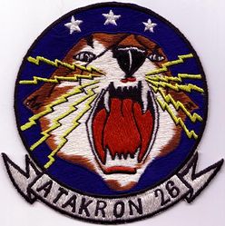 Attack Squadron 26 (VA-26)
Established as Attack Squadron TWENTY SIX (VA-26) on 30 Jun 1956. Redesignated Attack Squadron ONE HUNDRED TWENTY FIVE (VA-125) (2nd) on 11 Apr 1958. Disestablished on 1 October 1977. The second squadron to be assigned the designation VA-125.

Insignia apporved on 18 Dec 1956 and replaced on 13 May 1959 by a new insignia.

Grumman F9F-8/8B Cougar

