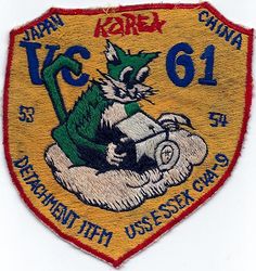 Composite Squadron 61 (VC-61) Detachment Item CVG-2 Western Pacific Cruise 1953-1954
Established as Composite Squadron SIXTY ONE (VC-61) on 20 Jan 1949. Redesignated Light Photographic Squadron SIXTY ONE (VFP-61) on 2 Jul 1956; Composite Photographic Squadron SIXTY THREE (VCP-63) on 1 Jul 1959; Light Photographic Squadron SIXTY THREE (VFP-63) on 1 Jul 1961. Disestablished on 30 Jun 1982.

1 Dec 1953-12 Jul 1954, CVA-9 USS Essex, ATG-2, McDonnell F9F-5P Panther

