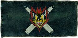 Fighter Squadron 13 (VF-13)
Established as Fighter Squadron THIRTEEN (VF-13) on 2 Nov 1943. Disestablished on 30 Oct 1945.

Insignia approved by CNO on 8 Jan 1944. US made, painted on leather.

Deployments.
29 Jul 1944-2 Nov 1944, CV-13 USS Franklin, CVG-13, Grumman F6F-3 Hellcat, WestPac


