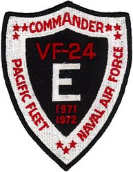 Fighter Squadron 24 (VF-24) (3rd) Battle Effectiveness Award 1971-1972
Established as Fighter Squadron TWO HUNDRED ELEVEN (VF-211) () on 15 Sep 1948. Disestablished on 16 May 1949. Reestablished on 1 Jul 1955. Redesignated Fighter Squadron TWENTY  FOUR (VF-24) (3rd) “Checkertails” on 9 Mar 1959. Redesignated Fighter Squadron TWO HUNDRED FOURTEEN (VF-214) on 1 Sep 1964; Fighter Squadron TWENTY  FOUR (VF-24) 17 Sep 1964. Disestablished on 31 Aug 1996.

North American FJ-3 Fury, 1955-1957
Vought F8U-1/2/F-8H/J Crusader, 1957-1975
Grumman F-14A Tomcat, 1976-1996

Deployments:
15 Aug 1959-25 Mar 1960, USS Midway	(CVA-41) CVG-2, F8U-1, WestPac
15 Feb 1961-28 Sep 1961, USS Midway (CVA-41) CVG-2, F8U-2, WestPac	
6 Apr 1962-20 Oct 1962, USS Midway (CVA-41) CVG-2, F8U-2, WestPac	
8 Nov 1963-26 May 1964, USS Midway (CVA-41) CVG-2, F-8C, WestPac
10 Nov 1965-1 Aug 1966, USS Hancock (CVA-19), CVW-21, F-8C, WestPac/Vietnam
26 Jan 1967-25 Aug 1967, USS Bon Homme Richard (CVA-31), CVW-21, F-8C, WestPac/Vietnam 	
18 Jul 1968-3 Mar 1969, USS Hancock (CVA-19), CVW-21	, F-8H, WestPac/Vietnam	
2 Aug 1969-15 Apr 1970, USS Hancock (CVA-19), CVW-21, F-8H, WestPac/Vietnam	
22 Oct 1970-3 Jun 1971, USS Hancock (CVA-19), CVW-21, F-8J, WestPac/Vietnam	
7 Jan 1972-3 Oct 1972, USS Hancock (CVA-19), CVW-21, F-8J, WestPac/Vietnam	
8 May 1973-8 Jan 1974, USS Hancock (CVA-19), CVW-21, F-8J, WestPac/Vietnam	
18 Mar 1975-20 Oct 1975, USS Hancock (CVA-19), CVW-21, F-8J, WestPac/Vietnam	
12 Apr 1977-21 Nov 1977, USS Constellation (CV-64), CVW-9, F-14A, WestPac	
26 Sep 1978-17 May 1979, USS Constellation (CV-64), CVW-9, F-14A, WestPac/Indian Ocean	
26 Feb 1980-15 Oct 1980, USS Constellation (CV-64), CVW-9, F-14A, WestPac/Indian Ocean	
20 Oct 1981-23 May 1982, USS Constellation (CV-64), CVW-9, F-14A, WestPac/Indian Ocean
15 Jul 1983-29 Feb 1984, USS Ranger (CV-61), CVW-9, F-14A, Central America/WestPac/Indian Ocean
24 Jul 1985-21 Dec 1985, USS Kitty Hawk (CV-63), CVW-9, F-14A, WestPac/Indian Ocean
3 Jan 1987-3 Jul 1987, USS Kitty Hawk (CV-63), CVW-9, F-14A, World Cruise	
2 Sep 1988-4 Mar 1989, USS Nimitz (CVN-68), CVW-9, F-14A, WestPac/Indian Ocean/Arabian Gulf
15 Jun 1989-9 Jul 1989, USS Nimitz (CVN-68), CVW-9, F-14A, NorPac	
25 Feb 1991-24 Aug 1991, USS Nimitz (CVN-68), CVW-9, F-14A, WestPac/Indian Ocean/Arabian Gulf	
2 Feb 1993-29 Jul 1993, USS Nimitz (CVN-68), CVW-9, F-14A, WestPac/Indian Ocean/Arabian Gulf
27 Nov 1995 20 May 1996, USS Nimitz (CVN-68), CVW-9, F-14A, WestPac/Indian Ocean/Arabian Gulf

