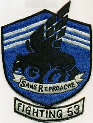 Fighter Squadron 53 (VF-53) (2nd)
Established as Fighter Squadron FIFTY THREE (VF-53)(2nd) “Blue Knights” on 16 Aug 1948. Redesignated, Fighter Squadron TWENTY FOUR (VF-124) "Moonshiners", "Gunfighters" on 11 Apr 1958. Disestablished on 30 Sep 1994.
Grumman F8F-1 Bearcat, 1948-1949
Vought F4U-4B Corsair, 1949-1951
Grumman F9F-2/5 Panther, 1951-1955
Grumman F9F-8 Cougar, 1955-1957
North American FJ-3M Fury, 1957-1958

Insignia. c. 1949

Deployments.
1 May 1950-1 Dec 1950 USS Valley Forge (CV-45) CVG-5, F4U-4B
26 Jun 1951-25 Mar 1951 USS Essex (CV-9) CVG-5, F4U-4B
20 Nov 1952-25 Jun 1953 USS Valley Forge (CV-45) CVG-5, F9F-2 / 5
12 Mar 1954-19 Nov 1954 Philippine Sea (CV-47) CVG-5, F9F-2 / 5
5 Jan 1956-23 Jun 1956 USS Shangri La (CVA-38) ATG-3, F9F-8
9 Aug 1957-2 Apr 1958 USS Kearsage (CVA-33) ATG-3, FJ-3M

