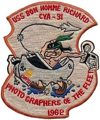 Light Photographic Squadron 63 (VFP-63) Detachment Echo CVG-19 Western Pacific Cruise 1962-1963
Established as Composite Squadron 61 (VC-61) on 20 Jan 1949. Redesignated Light Photographic Squadron 61 (VFP-61) on 2 Jul 1956; Composite Photographic Squadron 63 (VCP-63) on 1 Jul 1959; Light Photographic Squadron Sixty Three (VFP-63) on 1 Jul 1961. Disestablished on 30 Jun 1982.

12 Jul 1962-11 Feb 1963, CVA-31 USS Bon Homme Richard, CVG-19, Vought RF-8A Crusader

