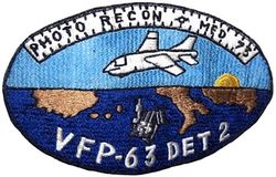Light Photographic Squadron 63 Detachment 2 (VFP-63 Det 2) CVW-6 Mediterranean Cruise 1973
Established as Composite Squadron Sixty-One (VC-61) on 20 Jan 1949. Redesignated Fighter Photographic Squadron Sixty One (VFP-61) in Jul 1956; Composite Photographic Squadron Sixty-Three (VCP-63) on 1 Jul 1959; Light Photographic Squadron Sixty Three (VFP-63) “Eyes of the Fleet” on 1 Jul 1961. Disestablished on 30 Jun 1982.

14 Sep 1973-17	Mar 1974, USS Franklin D. Roosevelt (CVA-42), CVW-6, Vought RF-8G Crusader

