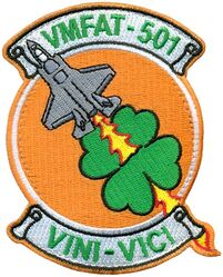 Marine Fighter Attack Training Squadron 501 (VMFAT-501) Morale
Established as Marine Fighting Squadron 451 (VMF-451) on 15 Feb 1944. Deactivated on 10 Sep 1945. Reactivated in the reserves on 1 Jul 1946. Redesignated Marine Fighter Squadron (All Weather) 451 (VMF(AW)-451) on 1 Jul 1961; Marine Fighter Attack Squadron 451 on 1 Feb 1968. Deactivated on 31 Jan 1997. Redesignated Marine Fighter Attack Training Squadron 501 (VMFAT-501) on 1 Apr 2010-.

Lockheed F-35B Lightning II, 2010-.

