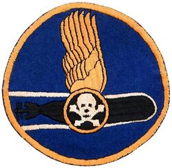 Torpedo Squadron 46 (VT-46) 
Established Torpedo Squadron FORTY SIX (VT-46) on 15 April 1944. Disestablished on 14 Sep 1945.  

Deployments: 
16 Feb 1945-1 Mar 1945, CVLG-46, CVL-25 USS Cowpens, Grumman TBM-1C Avenger
18 Mar 1945-10 Jun 1945, CLVG-46, CVL-22 USS Independence, Grumman TBM-1C Avenger

Insignia was approved 9 Aug 1944. USA made, schiffli embroidery on twill

