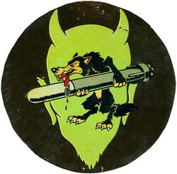 Torpedo Squadron 84 (VT-84)
Established as Torpedo Squadron EIGHTY FOUR (VF-84) "Wolf Pack" on 1 May 1944 at NAS San Diego, CA. Disestablished on 8 Oct 1945.

Insignia approved by CNO on 3 Aug 1944. US made, decal on leather

Deployments. 
24 Jan 1945 - 25 May 1945, CV-17 USS Bunker Hill, CVG-84, Grumman TBM-3 Avenger

