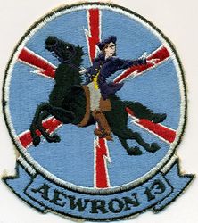 Fleet Early Warning Squadron 13 (VW-13)
Established as Fleet Early Warning Squadron 13 (VW-13) on 1 Aug 1955. Disestablished on 15 Sep 1957. Reestablished on 3 Jun 1958. Disestablished on 30 Jul 1965.

Lockheed EC-121K Warning Star

Insignia (2nd) approved 6 Sep 1960. Modification of original "Paul Revere" insignia.

