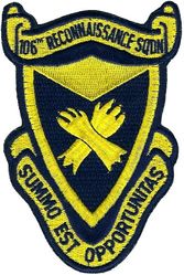 106th Reconnaissance Squadron
From unit in 1993; beware repros on black felt.
