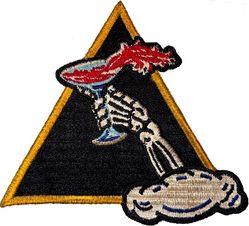 401st Fighter Squadron
Lineage. Constituted 401st Fighter Squadron on 25 May 1943. Activated on 1 Jul 194.3. Inactivated on 7 Nov 1945.

US made, embroidered on twill

Stations. Westover Field, MA, 1 Jul 1943; Groton AAFld, CT, 19 Oct 1943; Bradley Field, CT, 5–20 Jan 1944; RAF Aldermaston, UK, 12 Feb 1944; RAF Andover, UK, 29 Feb – 19 Jul 1944; Cardonville Airfield, France, 24 Jul 1944; La Vieille Airfield, France, 15 Aug 1944; Lonray Airfield, France, 6 Sep 1944; Roye-Amy Airfield, France, 11 Sep 1944; Florennes/Juzaine Airfield, Belgium 26 Sep 1944; Ophoven Airfield, Belgium 27 Jan 1945; Gütersloh Airfield, Germany 20 Apr 1945; AAF Station Mannheim/Sandhofen, Germany, 27 Jun 1945; AAF Station Fritzlar, Germany, 6 Aug–Sep 1945; Camp Miles Standish, MA, 6–7 Nov 1945. 

