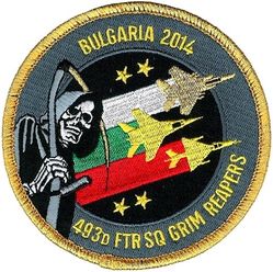493d Fighter Squadron  Bulgaria 2014
Commander's patch with gold tinsel border and F-15.
