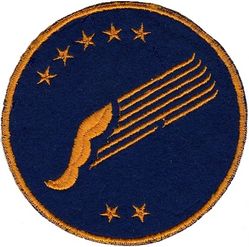 52d Troop Carrier Wing
Daniel Field, GA, 15 June 1942; Bowman Field, KY, 20 July 1942; Pope Field, NC, 3 August 1942 – 24 April 1943; Oujda Airfield, French Morocco, 8 May 1943; Kairouan Airfield, Tunisia, July 1943; Agrigento Airfield, Sicily, 1 September 1943 – 13 February 1944; RAF Cottesmore, UK, 17 February 1944; Amiens Glisy Airfield, France, 5 March – 20 June 1945; Baer Field, IN, July 1945; Kellogg Field, MI, August 1945; Sedalia AAF, MO, 1 October 1945; Bergstrom Field, TX, 4 March – 27 August 1946. WW 2 era, on felt.
