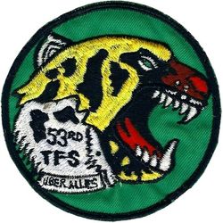 53d Tactical Fighter Squadron Morale
Patch awarded to mission ready crew members. It replaced the large back patch used previously. 1980s Korean made. 
