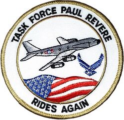 630th Electronic Systems Squadron Task Force Paul Revere
Task Force Paul Revere, an airborne battle management command, control and communications application, helps makes testing machine-to-machine capabilities and global communication experiments possible by sending and receiving data between other airborne and space sensors and the Combined Air and Space Operations Center. They fly in a contracted government Boeing 707.
