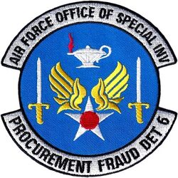 Air Force Office of Special Investigations Detachment 6
Air Force Office of Special Investigations (AFOSI) Detachment 6 (Det. 6) is a unit responsible for criminal and counterintelligence investigations, with a significant focus on economic crimes, including fraud in Air Force contracts and resource management. The unit supports the Pacific Air Forces (PACAF) and has a broad area of responsibility in the northeastern United States, as well as specialized functions like supporting the International Contract Corruption Task Force in Southwest Asia. Det. 6 maintains a presence at multiple locations, including Hanscom Air Force Base, Massachusetts, and Rome, New York. 
