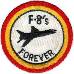 Vought F-8 Crusader Morale
Manufacturer. Vought
First flight. 25 Mar 1955
Introduction. Mar 1957
Retired: 
1976 (fighter, U.S. Navy)
29 Mar 1987 (photo reconnaissance, U.S. Naval Reserve)
Number built. 1,219

General characteristics
Crew: 1
Length: 55 ft 11.6 in (17.059 m) 
Wingspan: 35 ft 8 in (10.87 m) 
Height: 15 ft 9.1 in (4.803 m) 
Wing area: 375 sq ft (34.8 m2)
Aspect ratio: 3.4
Airfoil: root: NACA 65A006 mod; tip: NACA 65A005 mod
Zero-lift drag coefficient: CD0.0133
Drag area: 5.0 sq ft (0.46 m2)
Empty weight: 18,800 lb (8,528 kg) 
Gross weight: 29,000 lb (13,154 kg)
Max takeoff weight: 34,000 lb (15,422 kg)
Fuel capacity: 1,348 US gal (1,122.4 imp gal; 5,102.7 L)
Powerplant: 1 × Pratt & Whitney J57-P-20A afterburning turbojet engine, 11,400 lbf (51 kN) thrust dry, 18,000 lbf (80 kN) with afterburner

Performance:
Maximum speed: 1,066 kn (1,227 mph, 1,974 km/h) at 36,000 ft (10,973 m)
Maximum speed: Mach 1.8
Cruise speed: 268 kn (308 mph, 496 km/h) 
Stall speed: 135 kn (155 mph, 250 km/h) 
Never exceed speed: 775 kn (892 mph, 1,435 km/h) 
Combat range: 394 nmi (453 mi, 730 km)
Ferry range: 1,507 nmi (1,734 mi, 2,791 km) with external fuel
Service ceiling: 58,000 ft (18,000 m)
Lift-to-drag: 12.8
Wing loading: 77.3 lb/sq ft (377 kg/m2)
Thrust/weight: 0.62

Armament:
Guns: 4× 20 mm (0.79 in) Colt Mk 12 cannons in lower fuselage, 125 rpg
Hardpoints: 2× side fuselage mounted Y-pylons (for mounting AIM-9 Sidewinders and Zuni rockets) and 2× underwing pylon stations with a capacity of 4,000 lb (2,000 kg), with provisions to carry combinations of:
Rockets: 2× LAU-10 rocket pods (each with 4× 5 inch (127mm) Zuni rockets)
Missiles:
4× AIM-9 Sidewinder or Matra Magic (French Navy only) air-to-air missiles
2× AGM-12 Bullpup air-to-surface missiles
Bombs:
8× 250 lb (113 kg) Mark 81 bombs 
8× 500 lb (227 kg) Mark 82 bombs 
2× 1,000 lb (454 kg) Mark 83 bombs 
2× 2,000 lb (907 kg) Mark 84 bombs
Avionics. Magnavox AN/APQ-84 or AN/APQ-94 Fire-control radar

