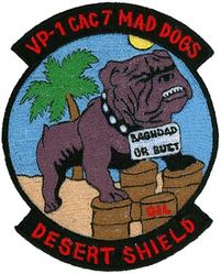 Patrol Squadron 1 (VP-1) Combat Air Crew 7 Operation DESERT SHIELD 1990
VP-1 "Screaming Eagles"
1990
Established as VB-128 on 15 Feb 1943.
Redesignated VPB-128 on 1 Oct 1944; VP-128 on 15 May 1946; VP-ML-1 on 15 Nov 1946; VP-1 (5th VP-1) on 1
Sep 1948.
Lockheed P-3C MOD Orion
