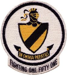 Fighter Squadron 151 (VF-151)
Established as Reserve Fighter Squadron SIX HUN DRED FIFTY THREE (VF-653) in Dec 1949. Called to active duty on 1 Feb 1951. Redesignated Fighter Squadron ONE HUNDRED FIFTY ONE (VF-151) on 4 Feb 1953. Redesignated Attack Squadron ONE HUNDRED FIFTY ONE (VA-151) on 7 Feb 1956. Redesignated Attack Squadron TWENTY THREE (VA-23) (1st) on 23 Feb 1959. Disestablished on 1 Apr 1970. The first and only squadron to be designated VA-23.
 
When the squadron was redesignated VF-151, it adopted a new insignia sometime between 1953 and 1955. There is no record relating to the use of this insignia following the squadron’s redesignation to VA-151. However, on 29 April 1959, CNO approved VA-23’s request to retain the insignia formerly used by VA-151. The insignia used by VA-23 was the Black Knight insignia.

