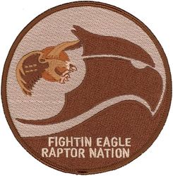 27th Fighter Squadron F-22 
Organized as 21 Aero Squadron on 15 Jun 1917. Redesignated as: 27 Aero Squadron on 23 Jun 1917; 27 Squadron (Pursuit) on 14 Mar 1921; 27 Pursuit Squadron on 25 Jan 1923; 27 Pursuit Squadron (Interceptor) on 6 Dec 1939; 27 Pursuit Squadron (Fighter) on 12 Mar 1941; 27 Fighter Squadron (Twin Engine) on 15 May 1942; 27 Fighter Squadron, Two Engine, on 28 Feb 1944. Inactivated on 16 Oct 1945. Redesignated as: 27 Fighter Squadron, Single Engine, on 5 Apr 1946; 27 Fighter Squadron, Jet Propelled, on 20 Jun 1946. Activated on 3 Jul 1946. Redesignated as: 27 Fighter Squadron, Jet, on 15 Jun 1948; 27 Fighter-Interceptor Squadron on 16 Apr 1950; 27 Tactical Fighter Squadron on 1 Jul 1971; 27 Fighter Squadron on 1 Nov 1991-.
Keywords: desert