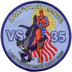 Sea Control Squadron 35 (VS-35) Western Pacific Cruise and RIMPAC 2004
Established as Air Anti Submarine Squadron THIRTY FIVE (VS-35) on 3 Jan 1961. Disestablished on 30 Jun 1973. Reestablished on 1 Oct 1976. Disestablished on 30 Mar 1977. Reestablished on 3 Mar 1987. Disestablished on 1 Jun 1988. Reestablished on 4 Apr 1991. Disestablished on 21 Mar 2005.

24 May 2004-1 Nov 2004, USS John Stennis (CVN-74), CVW-14, Lockheed S-3B Viking

