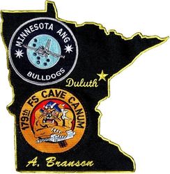 179th Fighter Squadron Gaggle
Personalized helmet bag patch. The two disc patches have been sewn to the larger patch.
