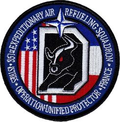351st Expeditionary Air Refueling Squadron Operation UNIFIED PROTECTOR 2011
Operation Unified Protector was a NATO operation in 2011 enforcing United Nations Security Council resolutions 1970 and 1973 concerning the Libyan Civil War and adopted on 26 February and 17 March 2011, respectively. These resolutions imposed sanctions on key members of the Gaddafi government and authorized NATO to implement an arms embargo, a no-fly zone and to use all means necessary, short of foreign occupation, to protect Libyan civilians and civilian populated areas.

