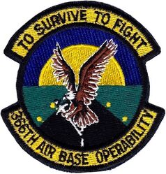 366th Air Base Operability Squadron
The Air Base Operability Squadron mission was to ensure that the base could operate under the worst of circumstances including natural disasters, nuclear attack, biological attack or chemical attack. The squadron consisted of the following sections: Disaster Preparedness Division, Air Field Management, and Explosive Ordnance Disposal.
