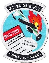 Class 2024-04 E Flight Initial Flight Training 
1st Flying Training Squadron; Initial Flight Training (IFT) is a preliminary flight training course for U.S. Air Force officers, to include active-duty Regular Air Force, Air Force Reserve, and Air National Guard, who have been selected for Pilot training.[1] Attendance consists of both newly commissioned USAF officers (i.e., second lieutenants) and prior-commissioned USAF officers (e.g., first lieutenants, captains and in very rare instances majors) with no previous rated flight experience. Woven patch.
