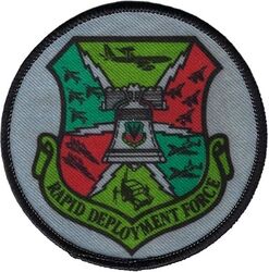 Tactical Air Command Rapid Deployment Force
It was first envisioned as a three-division force in 1979 as the Rapid Deployment Force (RDF), a highly mobile rapid deployment force that could be rapidly moved to locations outside the normal overseas deployments in Europe and Korea. Its charter was expanded and greatly strengthened in 1980 as the RDJTF. It was inactivated in 1983, and re-organized as the United States Central Command (USCENTCOM). Silkscreened patch.
Keywords: subdued
